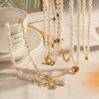 Waterproof OT Buckle Green Zirconia Charm Choker Stainless Steel Lapis Stone Heart Freshwater Pearl Necklace
