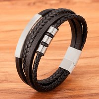 Hot Selling Multi-Layer Handmade Woven Genuine Leather Bracelet Men's Jewelry Stainless Steel Magnetic Clasp Leather Bracelet