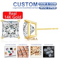 Fine Jewellery Engagement Gift Woman Hollow 14K Gold 1ct 2ct 3ct Princess Cut Moissanite Stud Earrings