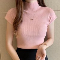 475# Fashion Sleeveless Woman Blouses Summer Tops Blouse Women Turtleneck Knitted Shirt