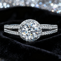 Classic Round Double Row Four Claw 1CT Moissanite Ring S925 Sterling Silver Engagement Ring for Women