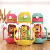 Eco-friendly new cartoon children's plastic sippy water bottle with double handle 400ml wholesale