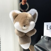Wholesale New Furry Cute Fox Pendants Keyring Real Rex Rabbit Fur Women Bag Car Key Accessories Fur Pom Pom Ball Keychain