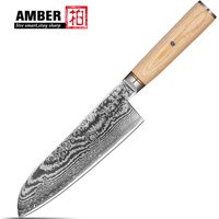 Amber Japanese Santoku Knife Carbon Steel Blade High-Polish Finish Ambidextrous Vintage Style with Pakka Wood Handle