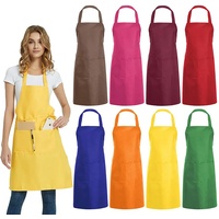 Wholesale Custom Logo Plain Color Polyester Apron with Front Pocket Chef Cafe Bbq Food Cooking Cleaning Bib Aprons Kitchen Apron