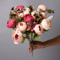 O-X452 Wholesale European Peony Bouquet 13 Heads Peonies Artificial Flower Wedding Decor Silk Real Touch Large Red Peonies