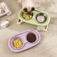 Foldable Stainless Steel Pet Double Bowls for Cats Dogs Feeders Dinner Plate Heightened Dog Food Water Bowl Cat Bowl