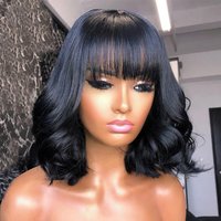 Cuticle Lace Front Bob Human Hair Wigs with Bangs Pre Plucked Brazilian Virgin Hair Wavy Wig Lace Closure Wigs