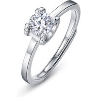 Sterling Silver Round Brilliant Cut Moissanite Solitaire Ring Square 4 Prong Setting Minimalist Bridal Wedding Adjustable Ring