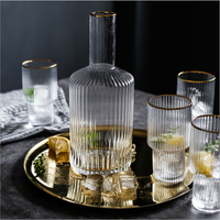 Home Nordic Gold Rim Vertical Wine Glass Set One Pot and Four Wine Glasses