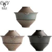 Japanese Black Stoneware Tea Set One Pot Two Cups Portable Travel Tea Set