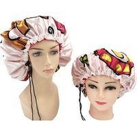 Custom Printed Design Extra Large Xl Size Private Label Nylon Satin Fabricant Lined Jumbo Yellow White Turban Shower Cap