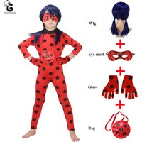Ladybug Kids Costumes Cosplay Anime Wig Halloween Costume for Kids Girls Fancy Party Dress Marinette Lady Bug Costume Jumpsuit
