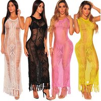 Crochet Hollow Out Tassel Beach Cover Up Dress
