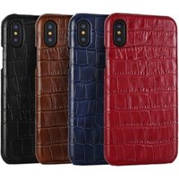 Oem Luxury Ultra Thin Brown Crocodile Grain Real Leather Phone Cover Case For Iphone X