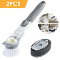 Kitchen Pot Sink Long Handle Plastic Sponge Nylon Soap Dispensing Cleaning Dish Brush