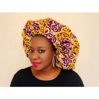Custom Fancy Unique Long Hair Dry Double Layer African Wax Print Bouffant Sleeping Bonnet Cap Satin Lined Shower Cap with Logo