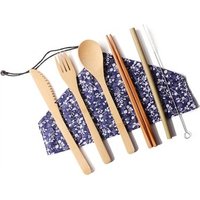6pcs Eco-friendly Portable Bamboo Wooden Cutlery Set With Cloth Pouch
