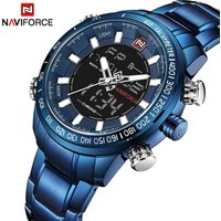 NAVIFORCE 9093 Male Full Steel Quartz Digital Clock Waterproof Watch Relogio Masculino Blue Clock Dropshipping Hour Watch Men