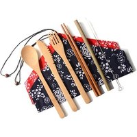 2019 Hot Sell Color Handmade Bamboo Travel Cutlery Set with Portable Bag