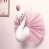 Pink and white plush animal head wall decoration home decor swan for girls' bedroom