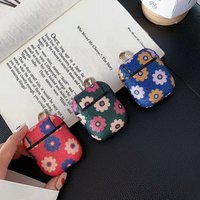 Bling Flower Design Leather Case for Airpods with Anti-lost Buckle Shockproof Wireless Earphone Bag Cover for Women