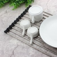Amazon Bestseller Kitchen Durable Folding Roll Up Stainless Steel Dish Rack Vegetable Drying Drain Rack