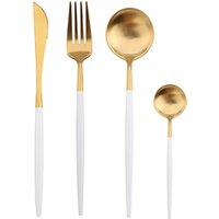 Knife And Fork Spoon French Wedding Dinnerware Set Black Handle Gold Stainless Steel Tableware