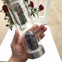amethyst Crystal Crushed Chips Stone Water Bottle Energy Elixir Infuse Glass Water Bottle