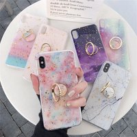 New Luxury Women Marble Dream Shell Finger Ring Holder Cases For iPhone 6 6Plus 7 8 7Plus 8 Plus X Xs max Glitter Phone Case