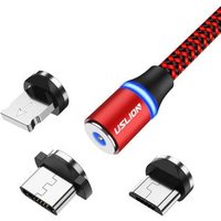 USLION 3 in1 Magnetic Cable Micro USB Cable for Android Magnetic Charging USB Cable LED Indicator