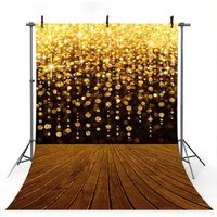 Gold Black Bokeh Happy Birthday Party Glitter Wood Floor Photography Backdrops
