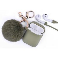For Airpods Case Silicone Case Cover with Fur Ball Keychain/Strap for Apple Airpod 1&2