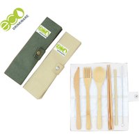 with Case Knife, Fork, Spoon, Chopsticks, Straw and Cleaning Brush travel wooden kids bamboo cutlery set with bag