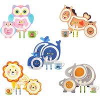 Kitchen Accessories Amazon Top Seller 2019 Bamboo Fiber Animal Salad Children Dish Cup Fork Spoon Tableware 5 Sets