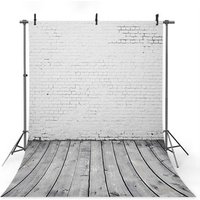 Old White Brick Wall Photography Backdrops Wood Floor Photo Background