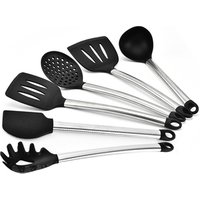 6 Piece Silicone Cooking Utensil Set Stainless Steel Handles