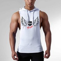 New arrival sleeveless tank top with hood silk screen print custom tank top men fitness