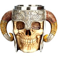 Viking Ram Horned Pit Lord Warrior Stainless Steel Mug Beer Goat Horn Resin Tankard Coffee Mugs Halloween Bar Gift Tea Cup