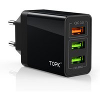 Free Shipping TOPK 30W 3 Port Fast Charging Mobile Cell Phone EU QC3.0 USB Wall Charger