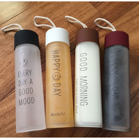 colour custom print 420ml borosilicate frosted glass water bottle with covers drinking water bottles