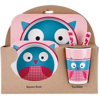 2019 Top Seller Hot New Cartoon Bamboo Fiber Children Tableware Dishes Fork Spoon Dish Bowl Cup Dining Table Set 5pcs Set