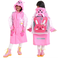 Cute student Raincoats Girls And Boys Waterproof Poncho Rain Cover Hooded Impermeable with school bag raincoat for children