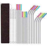 Svin 16 Pieces Reusable Stainless Steel Straws with Travel Case