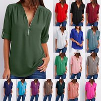 Ecowalson Plus Chiffon V Neck Long Sleeve Top
