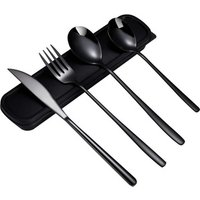 Matt Black Silverware Portable Fork and Spoon Knife 4 pc Travel Cutlery Set, Outdoor Camping Cutlery