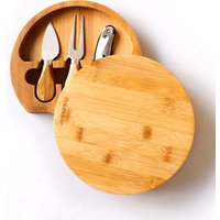 Bamboo Cheese Board 100% Natural With 3 Piece Cutlery Set Cheese Platter Hidden Cutlery Drawer
