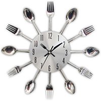 Modern Kitchen Wall Clock Sliver Cutlery Clocks Spoon Fork Creative Home Decor Art Clock