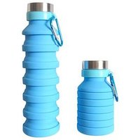 Wholesale Private Label BPA Free Expandable Collapsible Travel Sports Drink Silicone Foldable Water Bottle with Carabiner hook
