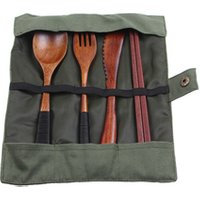 Bamboo Wood Cutlery Set Travel Carrying Bag